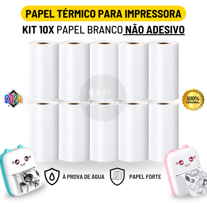 Kit 10 Bobina Térmica Não Adesivo 57x30mm Branco Rolo com 100 Metros Para Mini Impressora Portátil