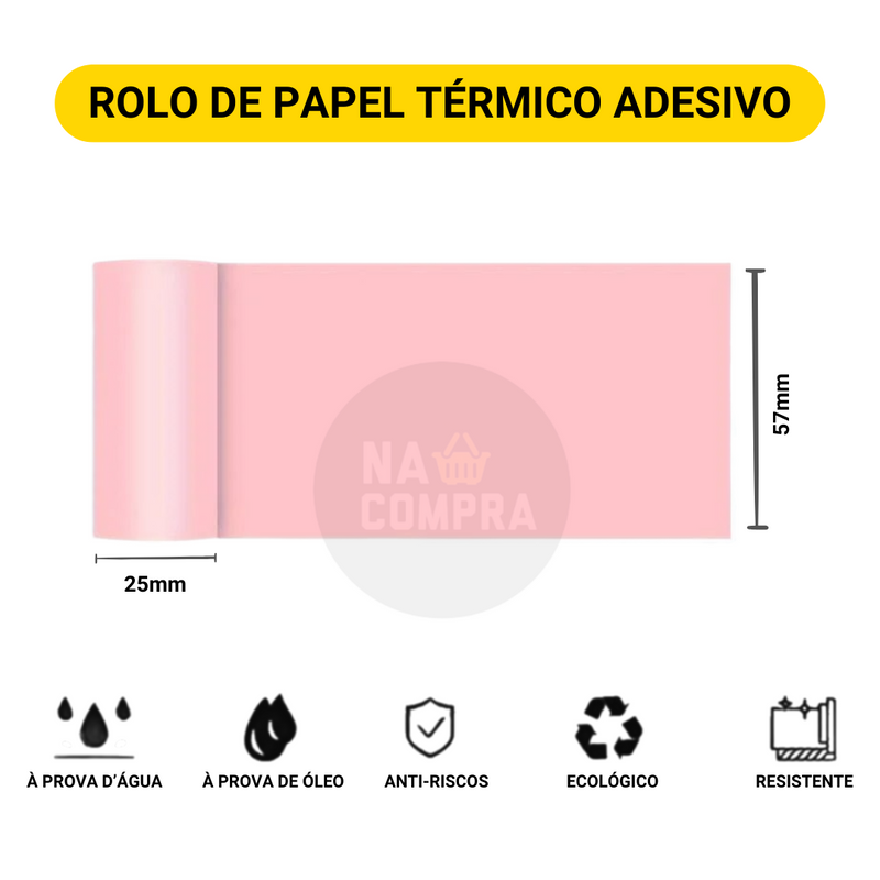 Kit 3 Bobina Rolo De Papel Térmico Adesivo 57*30mm Azul Para Mini Impressora Portátil De Gatinho