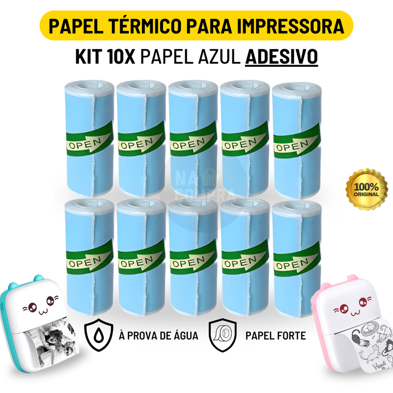 Kit 10 Bobina Etiqueta Térmica Adesiva 57mm Rolo Azul Para Mini Impressora Portátil | Envio Imediato