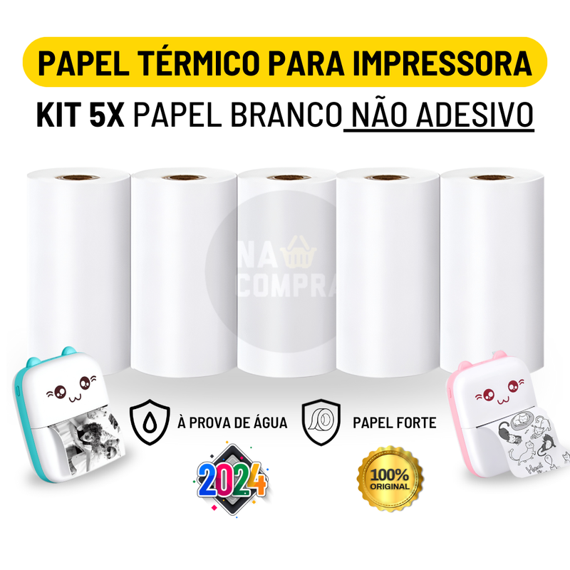 Kit 5 Bobina Térmica 57x30mm Não Adesivo Branco Rolo Para Mini Impressora Portátil