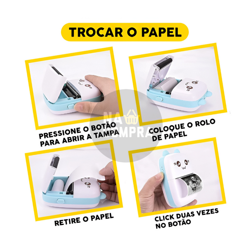 Kit 3 Bobina Rolo De Papel Térmico Adesivo 57*30mm Azul Para Mini Impressora Portátil De Gatinho