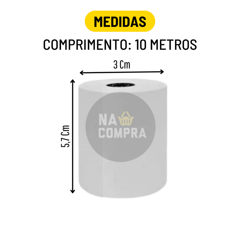 Kit 10 Bobina Térmica Não Adesivo 57x30mm Branco Rolo com 100 Metros Para Mini Impressora Portátil