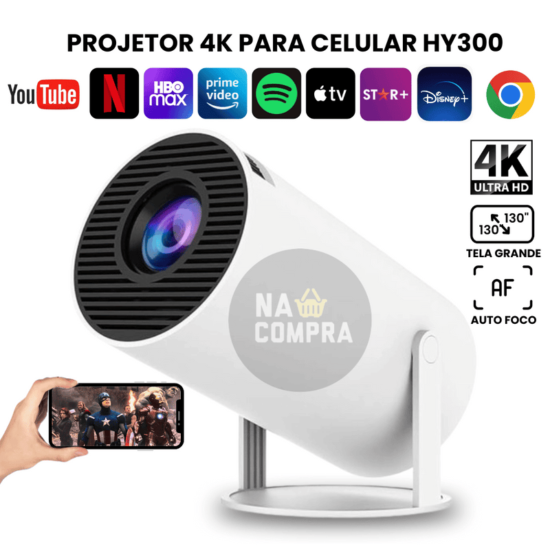 Projetor 4K HD 150 Polegadas Celular, Tv B0x, Xbox, PS, Pc, Wifi e Bluetooth HY300 Magcubic 110/220 | Envio Imediato